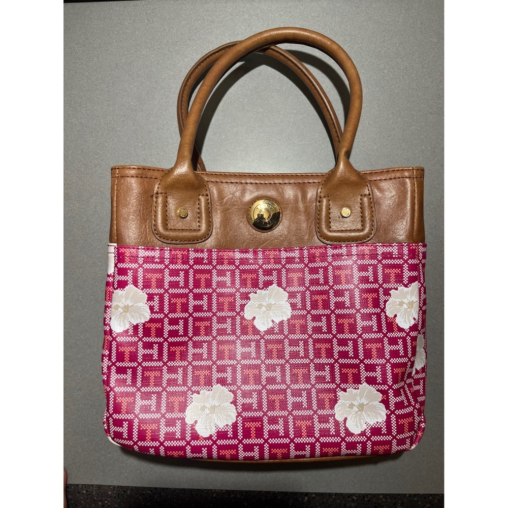 Tommy Hilfiger pink hibiscus purse top handle Hawaiian coconut girl Y2K tote